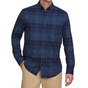 LANDS END Men Brushed Twill Button Down Shirt M‎ Blue Tartan Plaid Flannel NWT